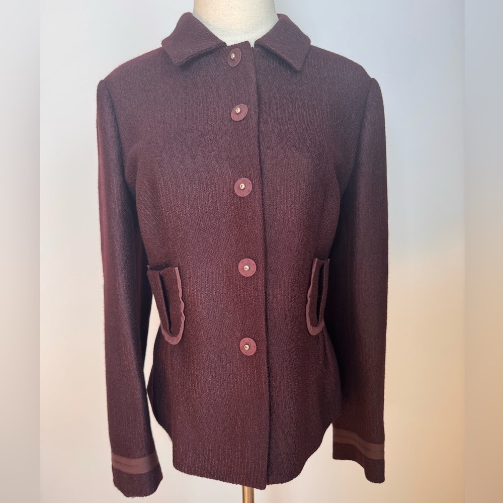 Prada Burgundy Wool Jacket with Pockets Size 46 - Picture 7 of 14